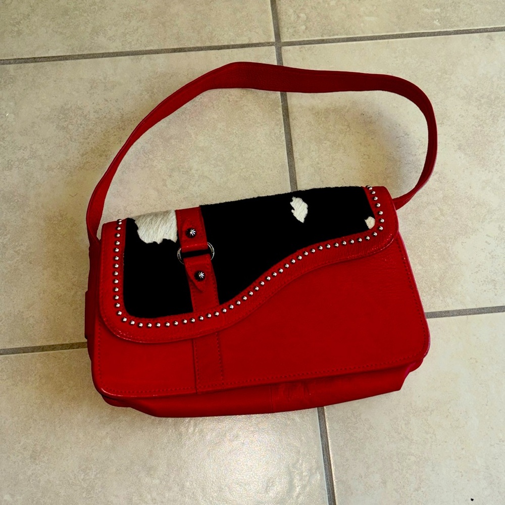 Red leather and hide purse